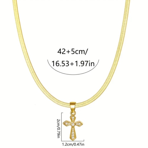 Gorgeous Hypoallergenic Gold Cross Herringbone Necklace - Picture 7 of 15